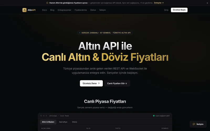 Altın API canlı fiyat servisi